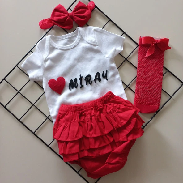 MARS BABY Bebek Kız Çocuk İsimli Kırmızı Fırfırşort Etek Badili Çoraplı Takım