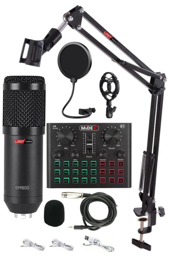 Lastvoice BM800 Live Set Efektli Ses Kartı Mikrofon Stand Kayıt Canlı Yayın Seti (PC ve Telefon)