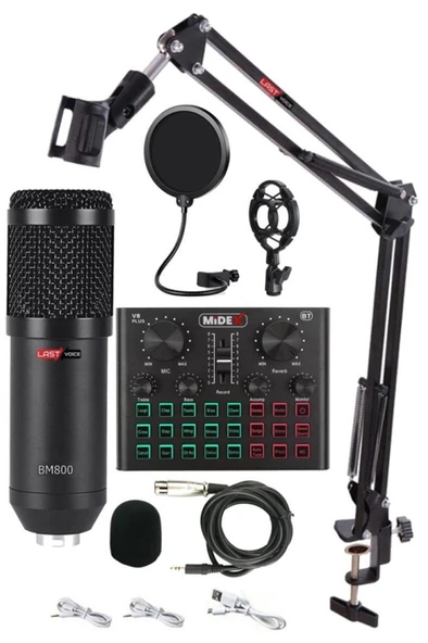 Lastvoice BM800 Live Set Efektli Ses Kartı Mikrofon Stand Kayıt Canlı Yayın Seti (PC ve Telefon) ürün görseli 1