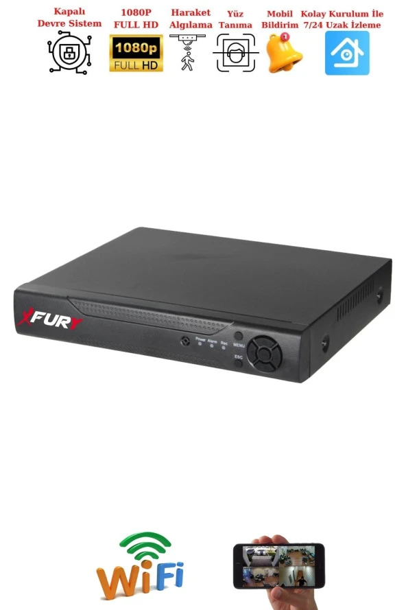 FURY 5 Kameralı 1080P Görüntü Gece Renkli Full Hd 4 x Ultra Led Gece Renkli Güvenlik Kamerası Seti 320GB