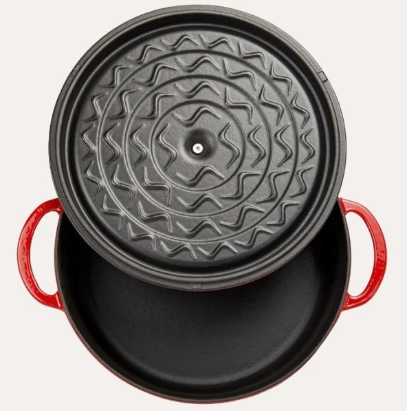 Sürel Degrade Kırmızı 28cm Yuvarlak Sığ Demir Döküm Tencere - 3