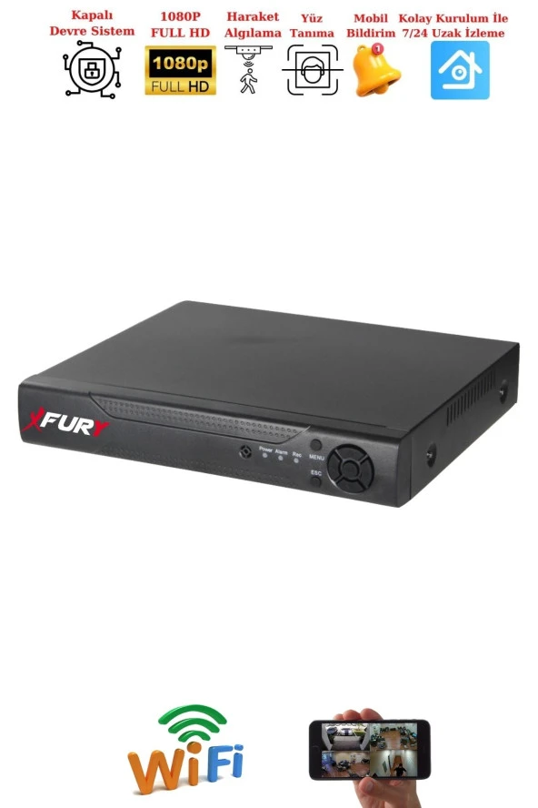 FURY 4 Kameralı 1080P Görüntü Gece Renkli Full Hd 4 x Ultra Led Gece Renkli Güvenlik Kamerası Seti 500GB - 3