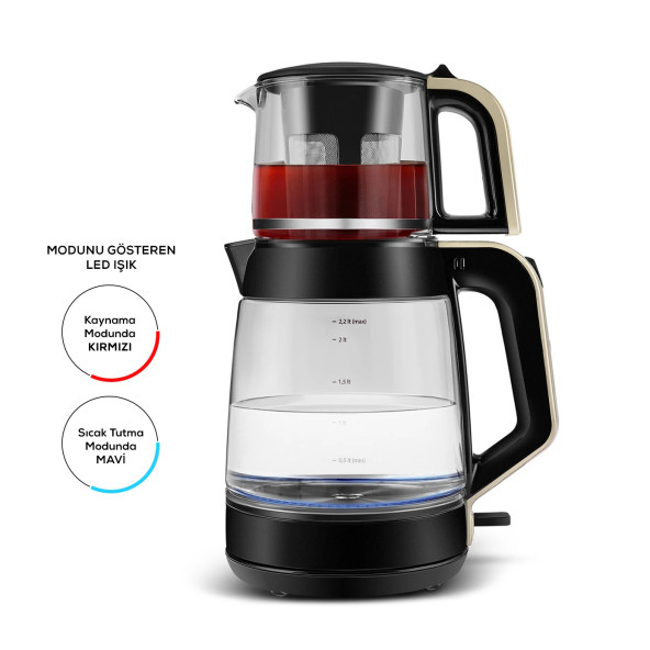 Karaca Glass Tea XL 2in1 Cam Çay Makinesi ve Kettle Krem - 4