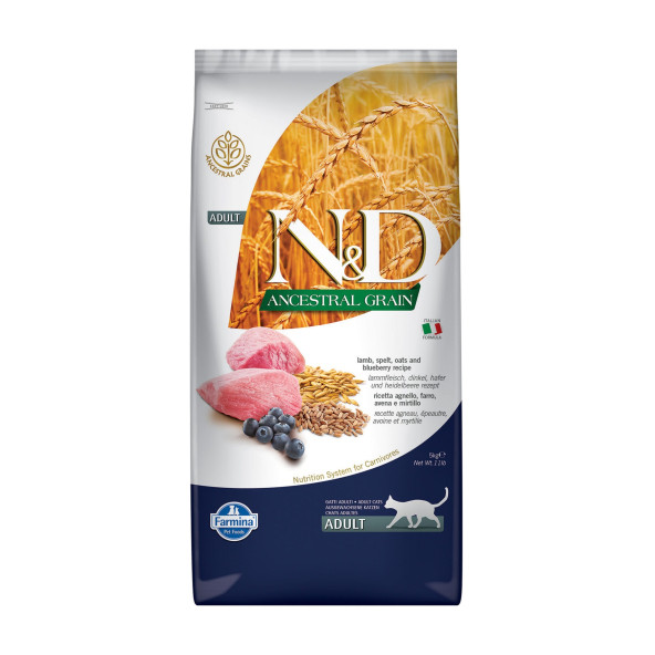 N&D Düşük Tahıllı Kuzu Etli Yaban Mersinli Yetişkin kedi Maması 2X1 Kg. Açık Paket
