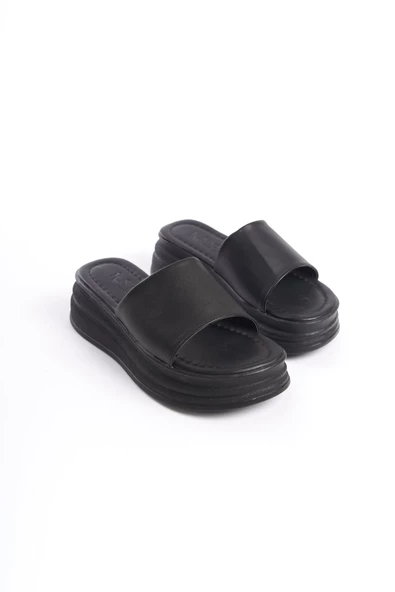 ALICE Düz Topuklu Kalın ve Ortopedik Taban Kadın Terlik ST Siyah - 4