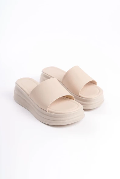 ALICE Düz Topuklu Kalın ve Ortopedik Taban Kadın Terlik KT Krem - 4