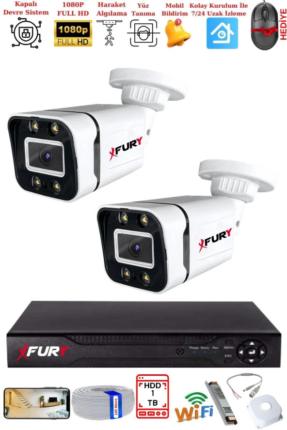 FURY 2 Kameralı 1080P Görüntü Gece Renkli Full Hd 4 x Ultra Led Gece Renkli Güvenlik Kamerası Seti 1 TB - Resim 2