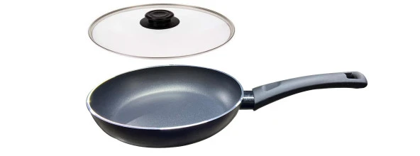Mehtap 20 CM Teflon Tava Cam Kapaklı İndüksiyon Tabanlı Lacivert Renk