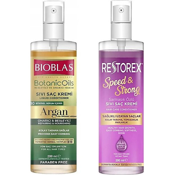 Bioblas Argan Yağlı Sıvı Saç Kremi 200 ml + Restorex Sağlıklı Uzama Etkili Sıvı Saç Kremi 200 m