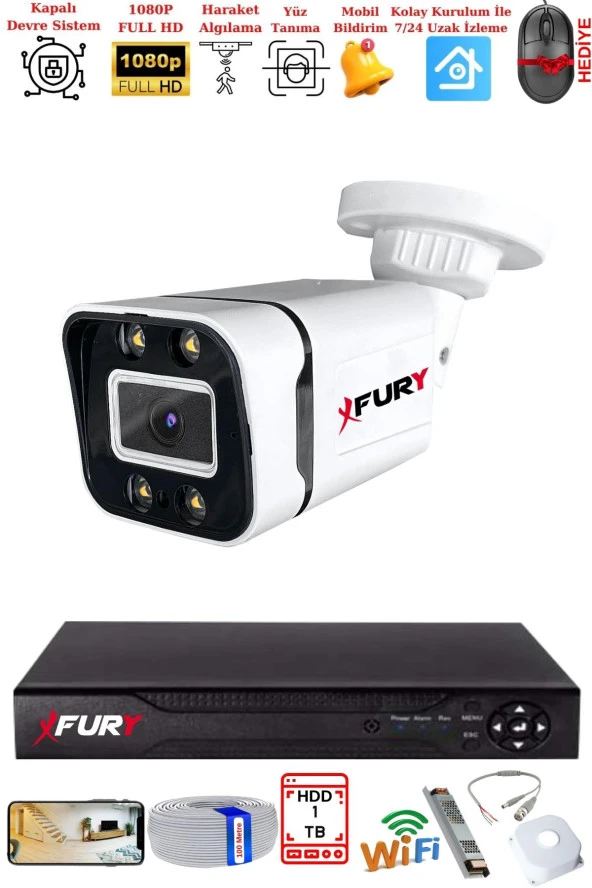 FURY 1 Kameralı 1080P Görüntü Gece Renkli Full Hd 4 x Ultra Led Gece Renkli Güvenlik Kamerası 1TB - 2