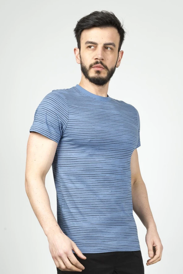 Cazador Erkek Bisiklet Yaka Tshirt 4014 İndigo - Resim 3