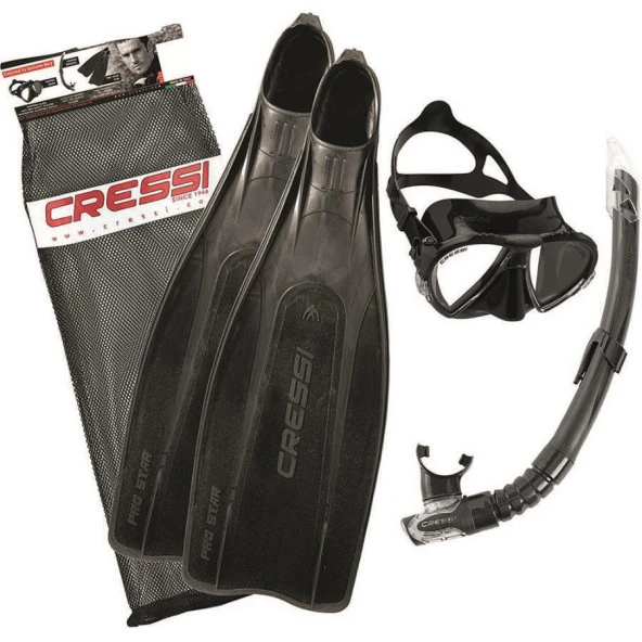 Cressi Pro Star Palet Maske Şnorkel Seti Black 39/40 BG189539