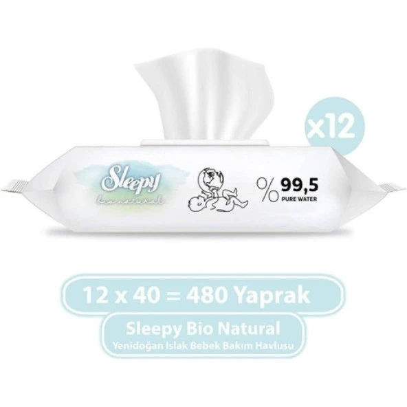 Sleepy Bio Natural Yenidoğan Islak Bebek Bakım Havlusu 12X40 (480 Yaprak)