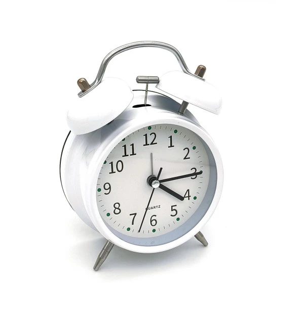 Valkyrie 16cm Büyük Boy Akar Saniyeli Alarm Çalar Saat - Nostaljik Masa Saati Beyaz - 3