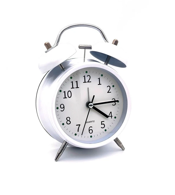 Valkyrie 16cm Büyük Boy Akar Saniyeli Alarm Çalar Saat - Nostaljik Masa Saati Beyaz - 6