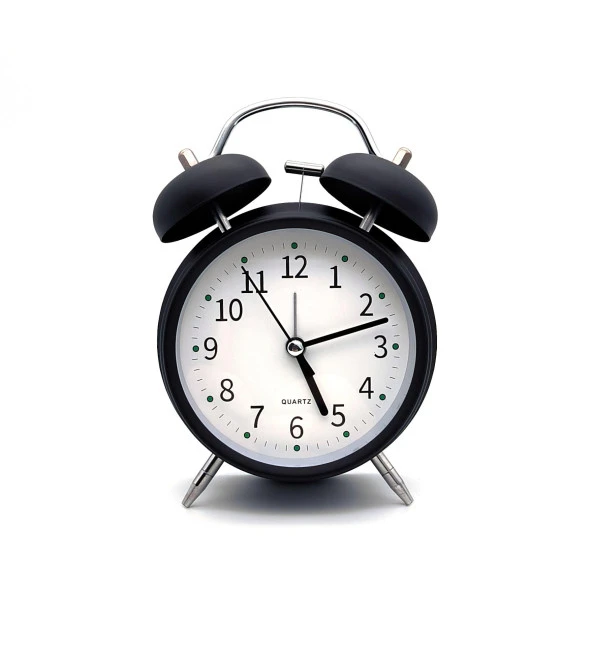 Valkyrie 16cm Büyük Boy Akar Saniyeli Alarm Çalar Saat - Nostaljik Masa Saati Siyah