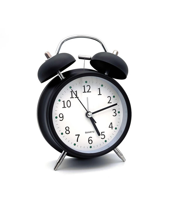 Valkyrie 16cm Büyük Boy Akar Saniyeli Alarm Çalar Saat - Nostaljik Masa Saati Siyah - 3