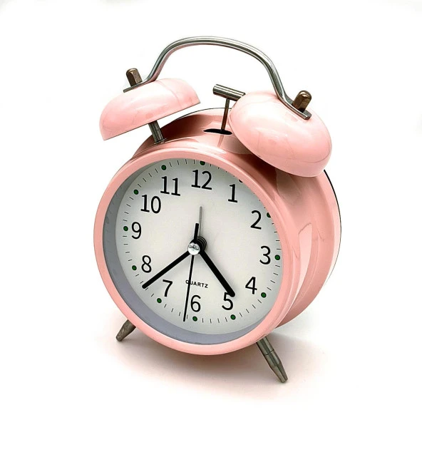 Valkyrie 16cm Büyük Boy Akar Saniyeli Alarm Çalar Saat - Nostaljik Masa Saati Pembe