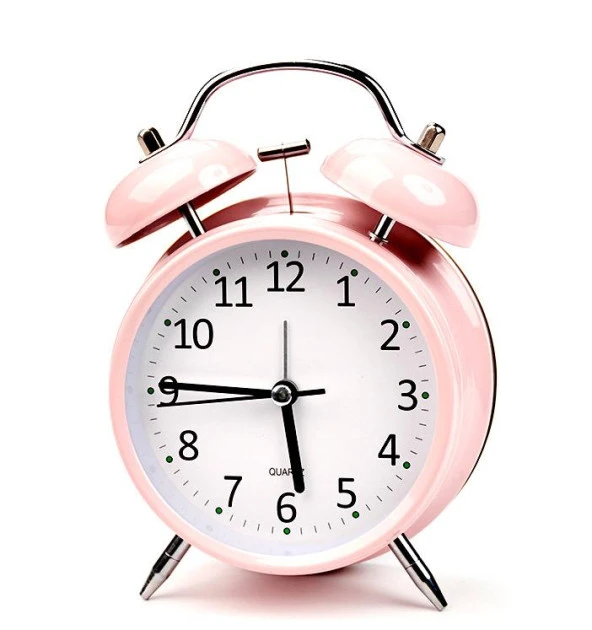 Valkyrie 16cm Büyük Boy Akar Saniyeli Alarm Çalar Saat - Nostaljik Masa Saati Pembe - 2