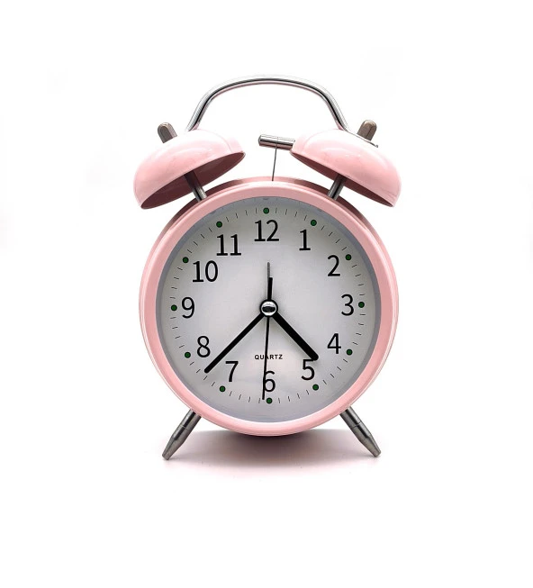 Valkyrie 16cm Büyük Boy Akar Saniyeli Alarm Çalar Saat - Nostaljik Masa Saati Pembe - 3