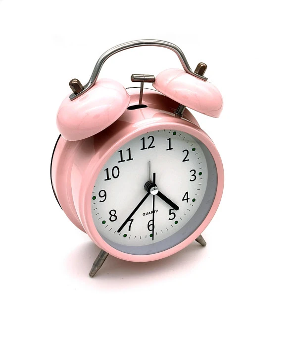 Valkyrie 16cm Büyük Boy Akar Saniyeli Alarm Çalar Saat - Nostaljik Masa Saati Pembe - 4