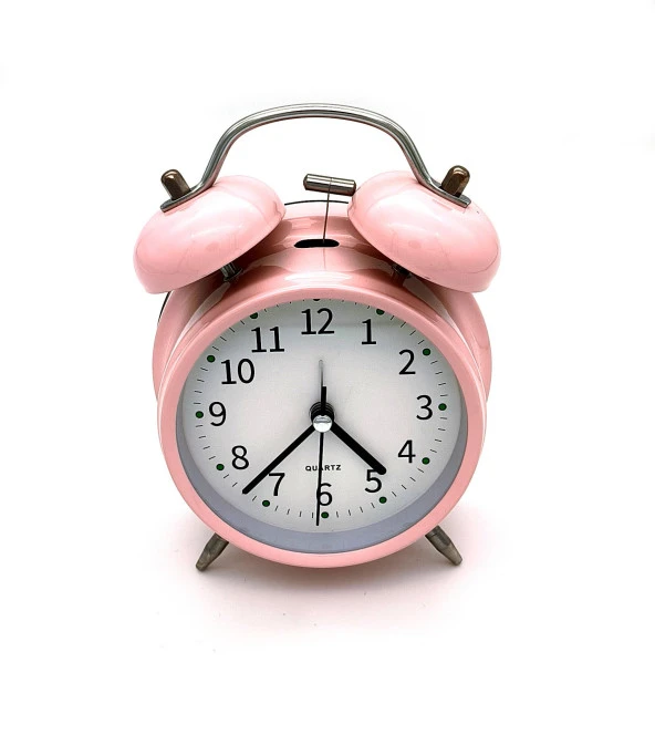 Valkyrie 16cm Büyük Boy Akar Saniyeli Alarm Çalar Saat - Nostaljik Masa Saati Pembe - 6