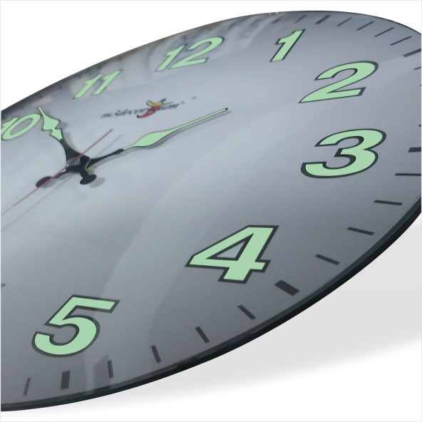 Yansıma Yapmayan Mat Beyaz Zemin Sessiz Kayar Saniye Fosforlu Gece Görünen 35 cm Camlı Duvar Saati ürün görseli 1