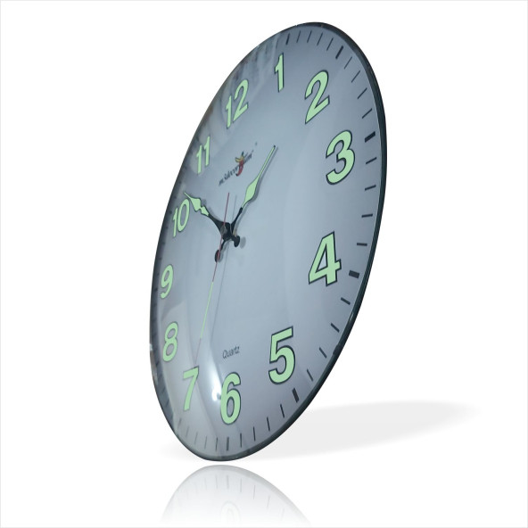 Yansıma Yapmayan Mat Beyaz Zemin Sessiz Kayar Saniye Fosforlu Gece Görünen 35 cm Camlı Duvar Saati - Resim 3