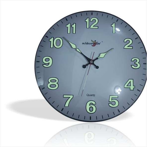 Yansıma Yapmayan Mat Beyaz Zemin Sessiz Kayar Saniye Fosforlu Gece Görünen 35 cm Camlı Duvar Saati - Resim 4