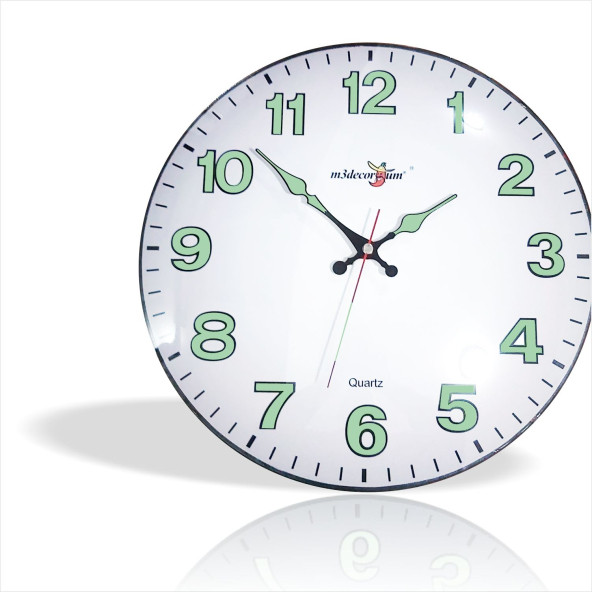 Yansıma Yapmayan Mat Beyaz Zemin Sessiz Kayar Saniye Fosforlu Gece Görünen 35 cm Camlı Duvar Saati - Resim 5