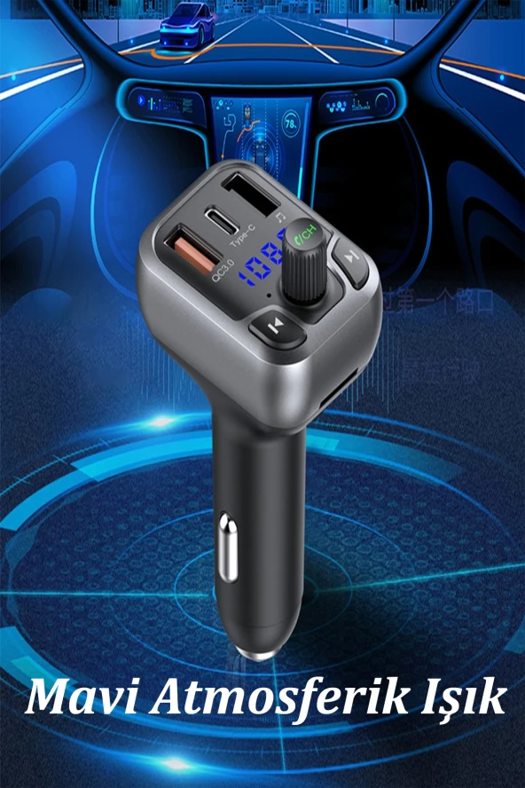 Qpen M63 Bluetooth USB3.0 ve Type C PD Hızlı Şarj FM Transmitter - 4