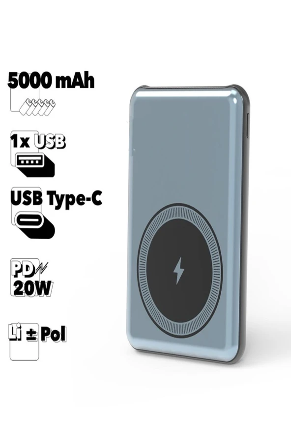 Qpen PD12 5.000 mAh 12W Kablosuz Şarjlı PD Hızlı Şarj Powerbank - 6