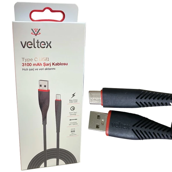 (TYPE-C) 3.1A Hızlı (SİYAH) Şarj Veri Aktarımı Veltex (Penceresiz) VTX402