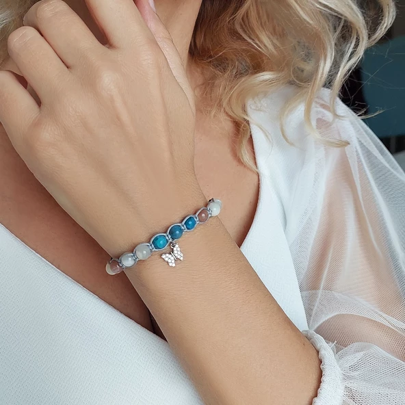 Vaoov 925 Ayar Gümüş Doğal Taşlı Zayıflatan Bileklik - Resim 3