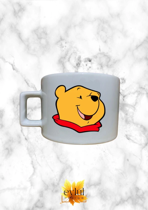 Winnie The Pooh Temalı Sevimli Özel Tasarım Baskılı Kupa Bardak Espresso Türk Kahvesi Bardağı