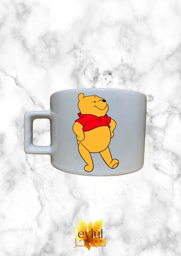 Winnie The Pooh Temalı Sevimli Özel Tasarım Baskılı Kupa Bardak Espresso Türk Kahvesi Bardağı