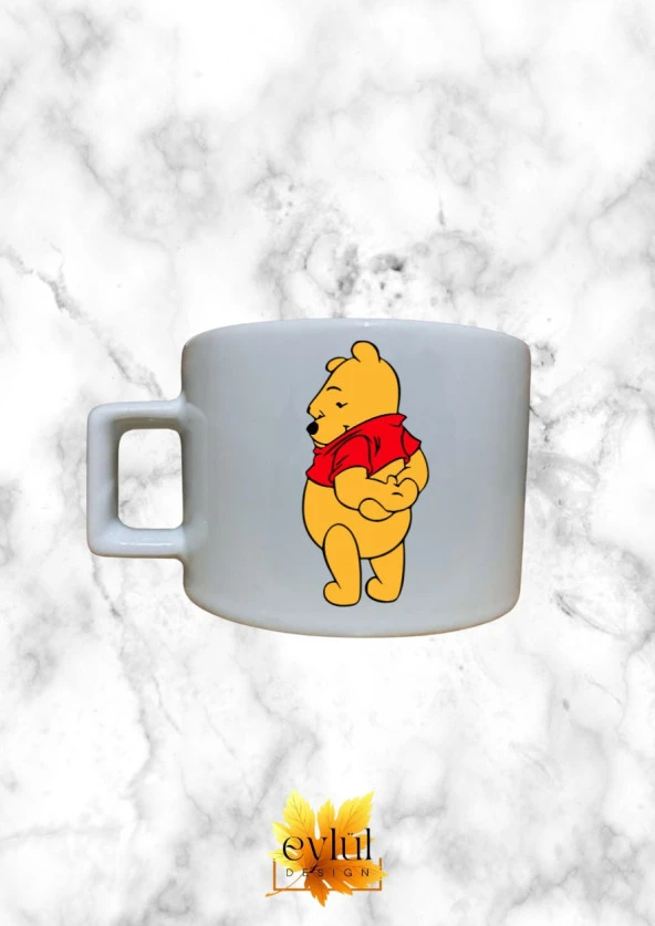 Winnie The Pooh Temalı Sevimli Özel Tasarım Baskılı Kupa Bardak Espresso Türk Kahvesi Bardağı