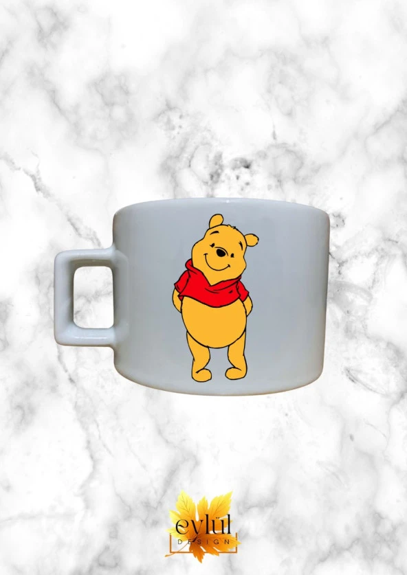 Winnie The Pooh Temalı Sevimli Özel Tasarım Baskılı Kupa Bardak Espresso Türk Kahvesi Bardağı