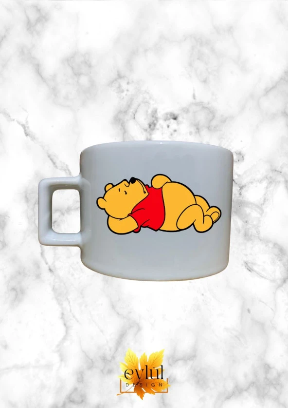 Winnie The Pooh Temalı Sevimli Özel Tasarım Baskılı Kupa Bardak Espresso Türk Kahvesi Bardağı