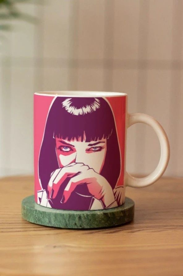 Pulp Fiction Ucuz Roman Mia Wallace Temalı Özel Tasarım Tam Tur Baskılı Kupa Bardak