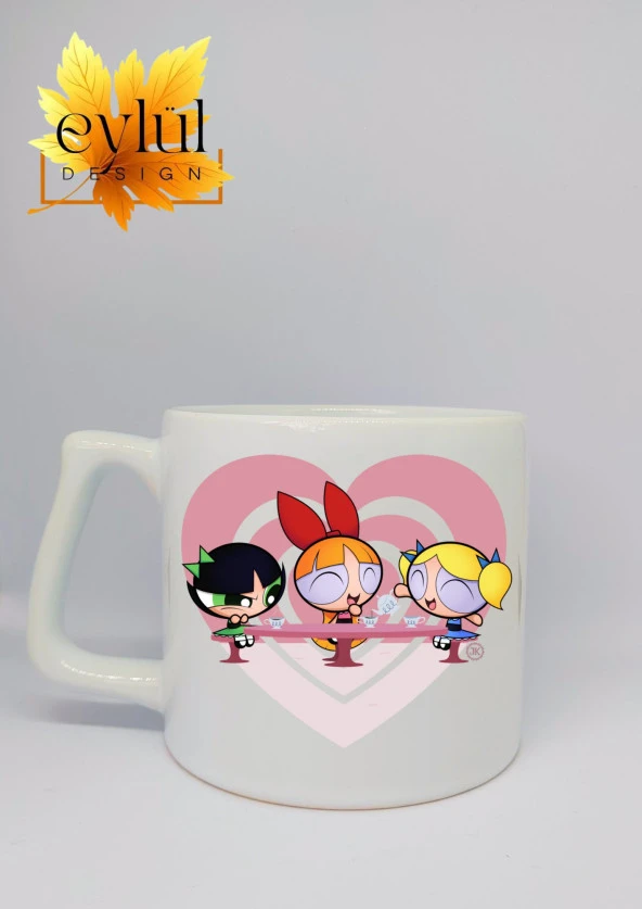 Powerpuff Girls Çay Partisi Temalı Özel Tasarım Baskılı Lüks Seramik Kupa Bardak Çay-kahve Bardağı