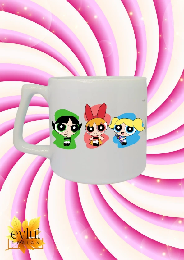 Powerpuff Girls Temalı Yazılı Baskılı Eğlenceli Lüks Seramik Kupa Bardak Çay-kahve Bardağı