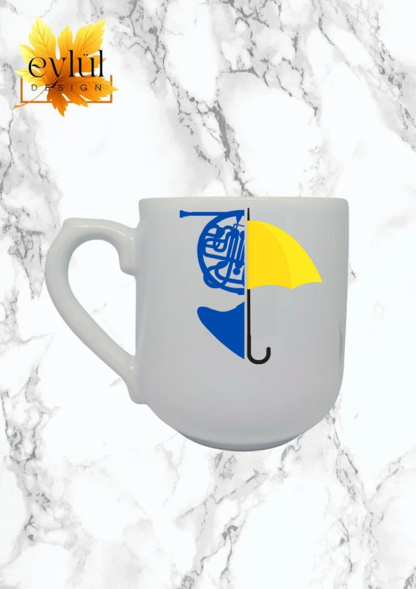 How I Met Your Mother Sarı Şemsiye Mavi Fransız Kornosu Özel Tasarım Baskılı Lüks Oval Kupa Bardak