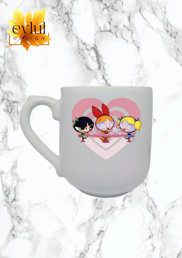 Powerpuff Girls Çay Partisi Özel Tasarım Baskılı Lüks Oval Kupa Bardak-Kahve Bardak