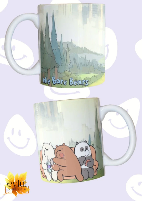 We Bare Bears Temalı Tam Tur Baskılı Özel Tasarım Renkli Baskılı Kupa Bardak