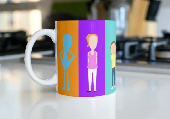 Rick And Morty Karakterler Tam Tur Baskılı Özel Tasarım Renkli Baskılı Kupa Bardak - Resim 4