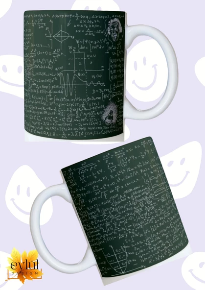 Matematik Fizik Formüller Baskılı Einstein Detaylı Özel Tasarım Renkli Baskılı Kupa Bardak