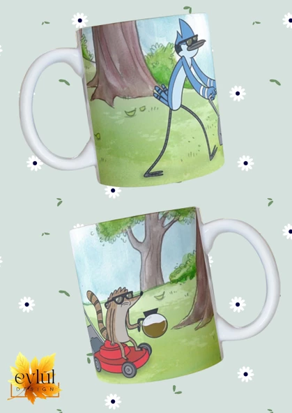 Regular Show Sürekli Dizi Tam Tur Baskılı Özel Tasarım Renkli Baskılı Kupa Bardak
