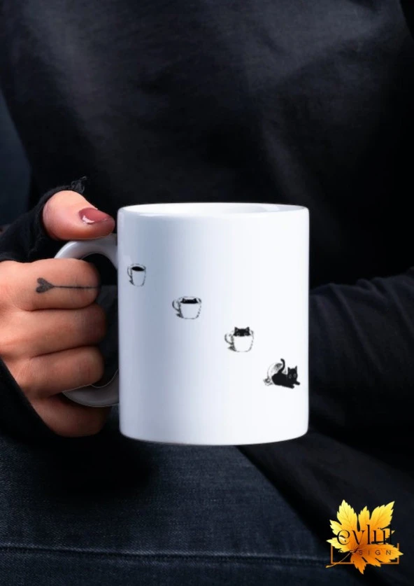 Kahve Kupasında Kedi Baskılı Özel Tasarım Renkli Baskılı Kupa Bardak ürün görseli