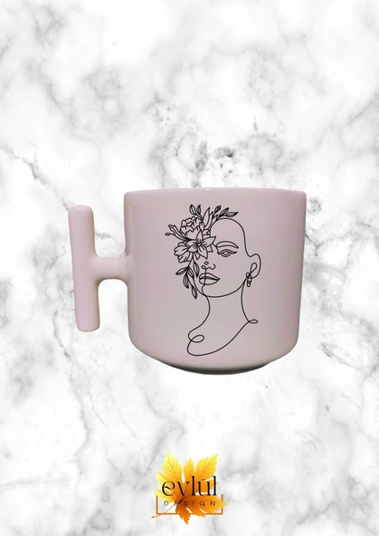 Krem Rengi T Saplı Aesthetic Kadın Figürlü Yazılı Özel Tasarım Baskılı T Kupa Bardak Latte Bardağı ürün görseli
